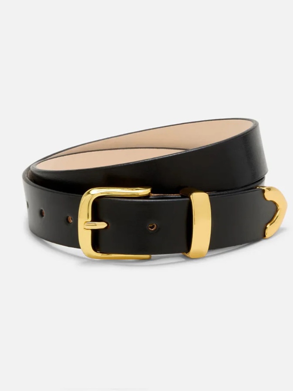 AUREUM Black Leather Belt with Gold Buckle